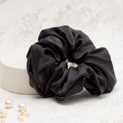 Black Luxe Silk Scrunchie - The Silk Glow